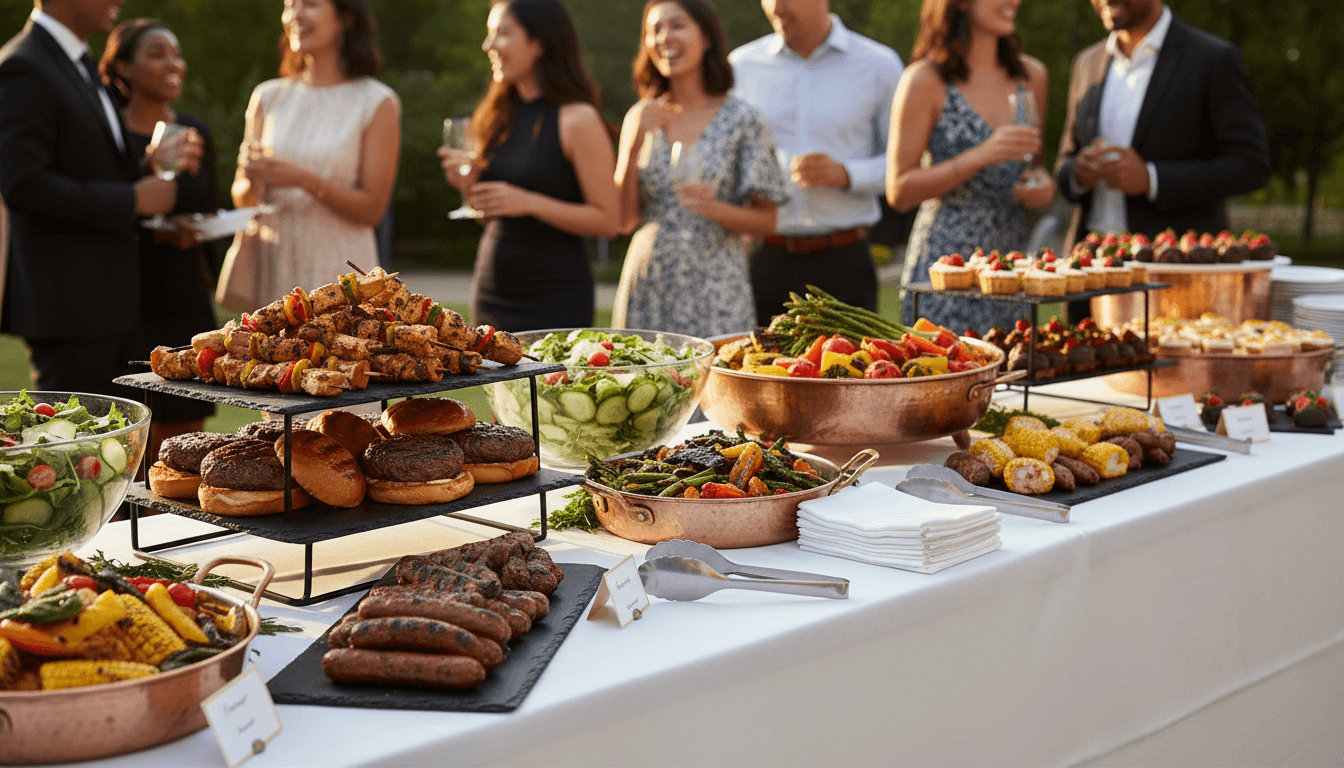 Buffet display with catered food service